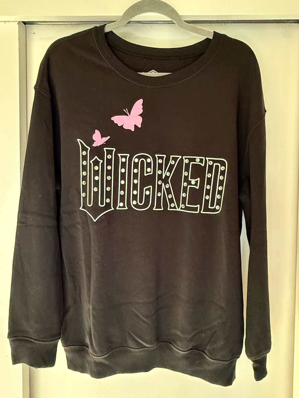 Wicked Graphic Crewneck Sweater Black with Pink Accents and Crystals - Women’s - Picture 2 of 6